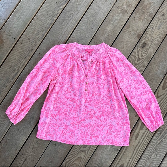 Lilly Pulitzer Elsa Top Pink Blossom Foxy Llama XL - Picture 2 of 13